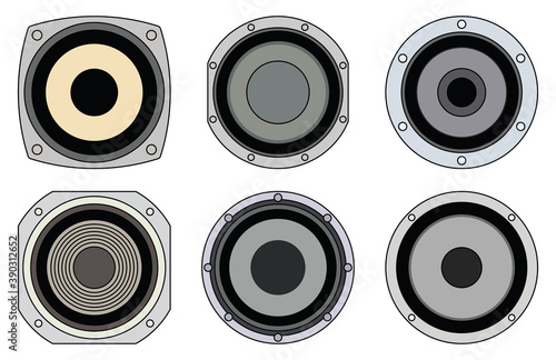 Speaker driver icons set. Audio components. Vector illustration