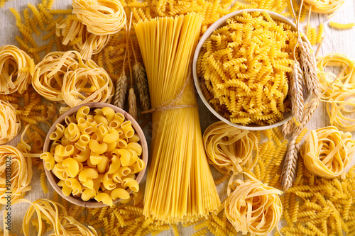 assorted of raw pasta- top view
