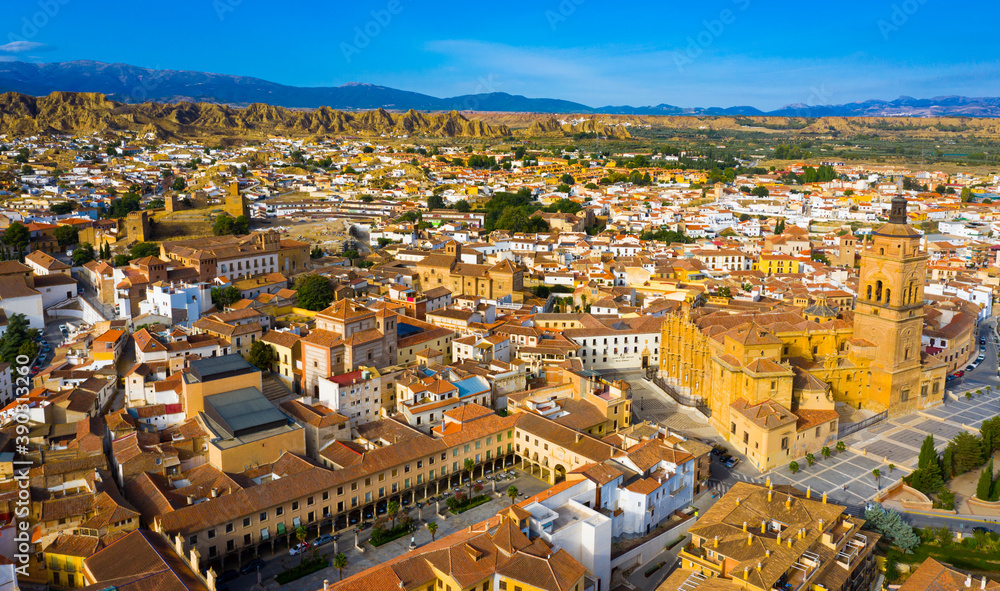 Top view of the city of Guadix and the cathedral in the center. Spain