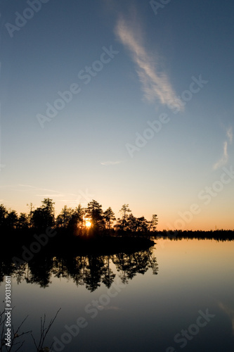 The lake and the sky at sunset.