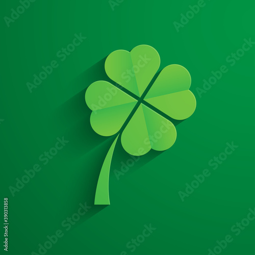 Four-leaf clover in paper style. Background with place for text. Symbol of St. Patrick's Day. Vector illustration