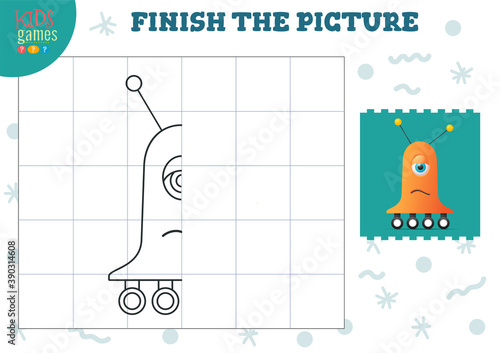 Copy picture vector illustration. Complete and coloring game for preschool and school kids