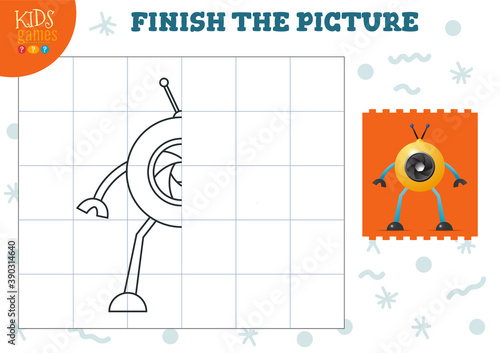 Copy picture vector illustration. Complete and coloring game for preschool and school kids
