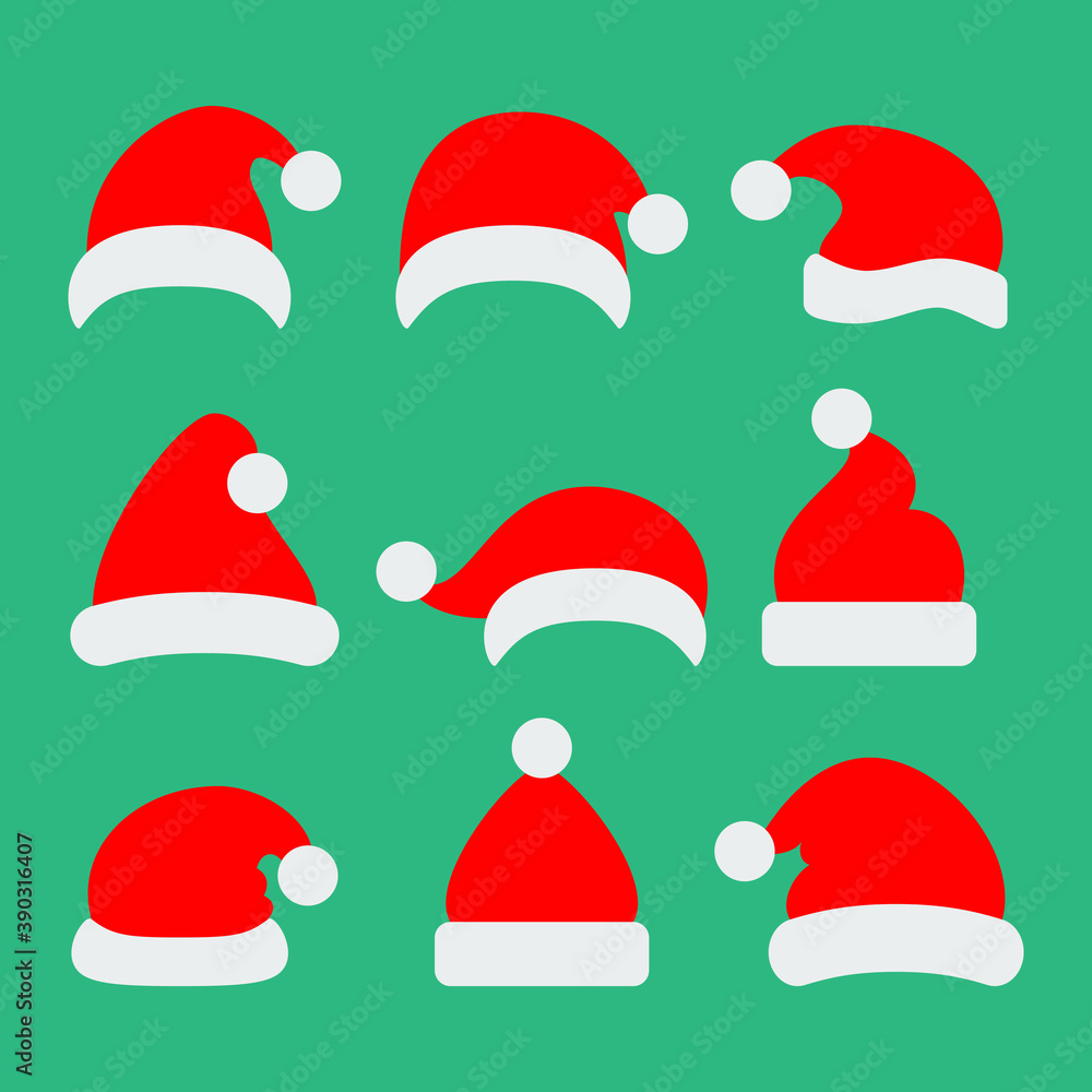 Santa claus hat collection, isolated. Hats vector icons in flat design. Vector illustration. EPS10 Santa claus hat collection, isolated. Hats vector icons in flat design. Vector illustration. EPS10