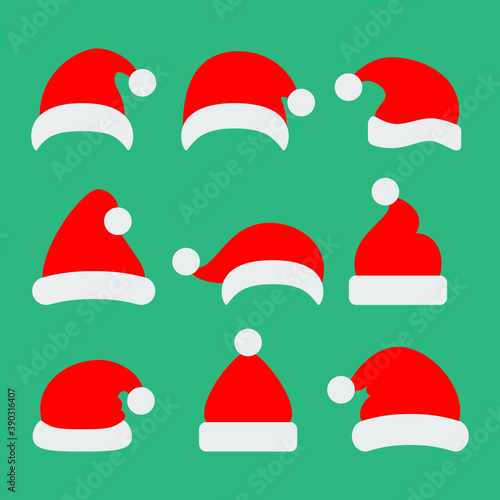 Santa claus hat collection, isolated. Hats vector icons in flat design. Vector illustration. EPS10