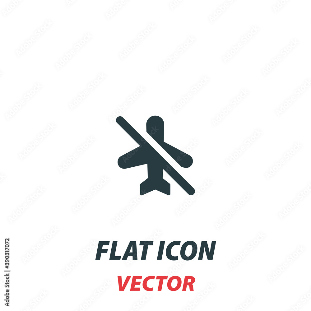 no flying prohibit icon in a flat style. Vector illustration pictogram on white background. Isolated symbol suitable for mobile concept, web apps, infographics, interface and apps design