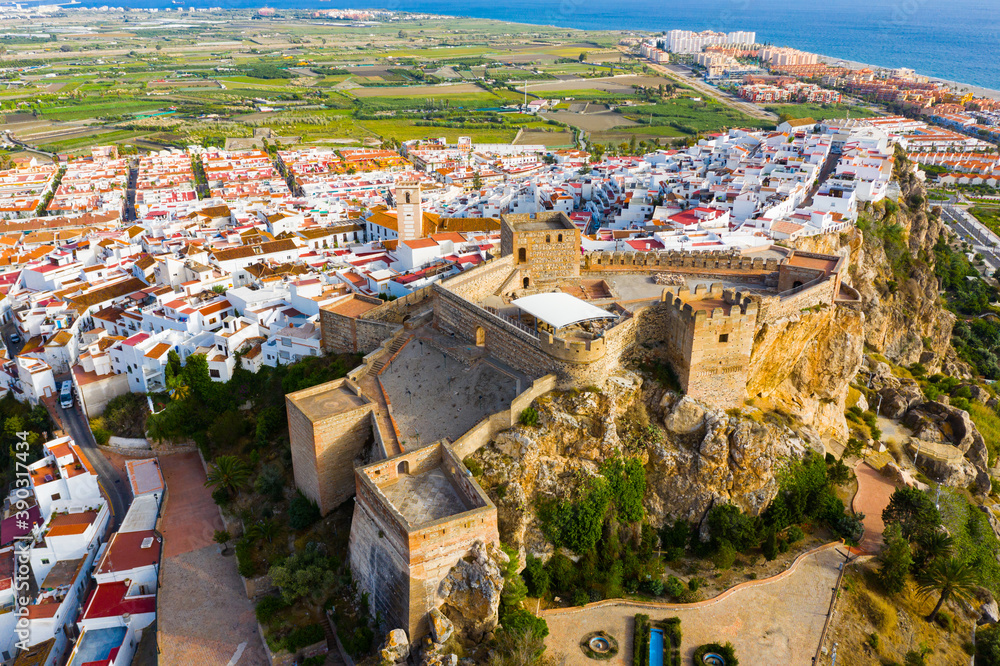Aerial view of Salobrena town on the Costa Tropical in Granada, Spain