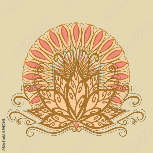 Lotus and mandala. Vector image of a stylized Lotus flower in vintage style with the mandala.