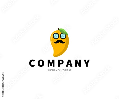 Incognito Mango wearing mustache and glasses, Logo Concept. Vector Design Illustration. Symbol and Icon Vector Template.