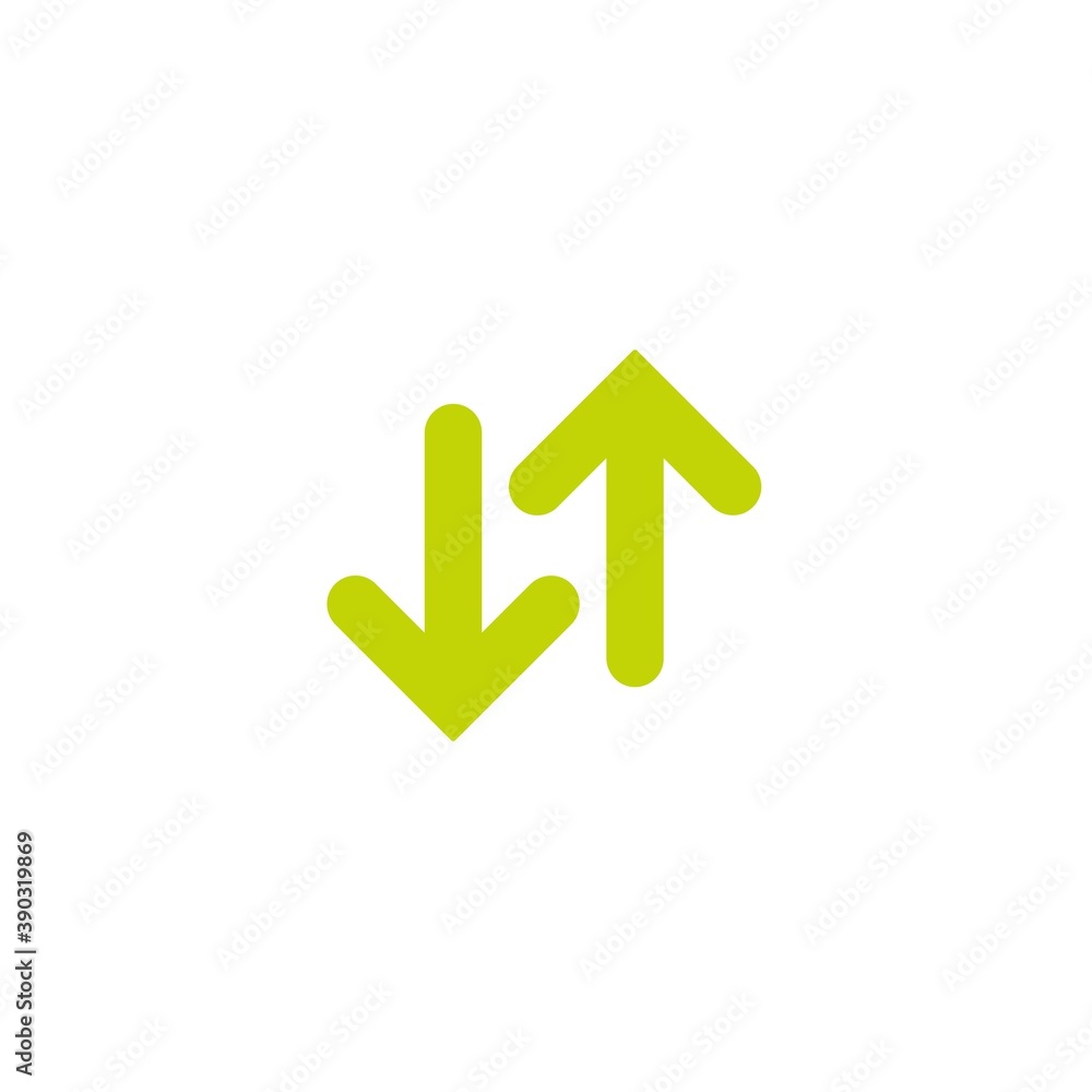Flip vertical vector icon. Two green opposite arrows isolated on white. Flip vertical vector icon. Two green opposite arrows isolated on white.