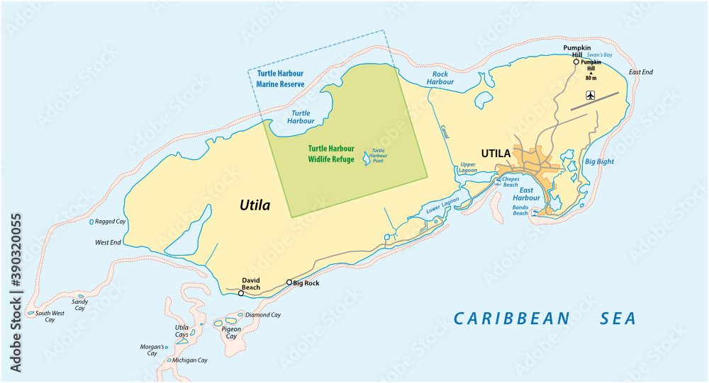 Fototapeta vector map of the Honduran Caribbean island of Utila, Honduras