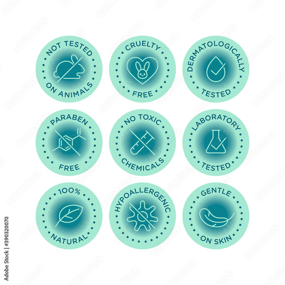 Cosmetics round isolated product vector icon set, round badge line art style illustration.