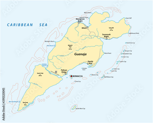  vector map of the Honduran Caribbean island of Guanaja  Honduras 