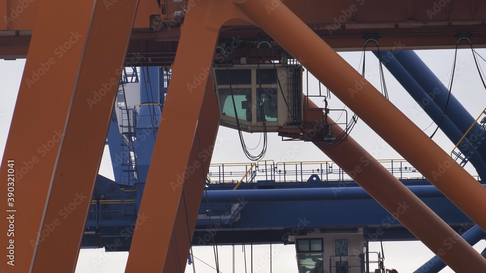 Fototapeta premium Gantry Cranes Operating in Cargo Ship Container Terminal