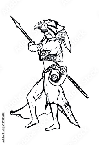 egypt horus god holding spear javelin engraving