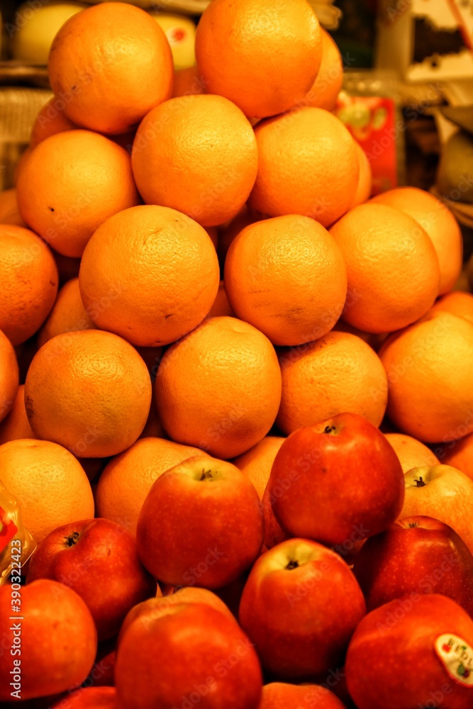 Apples and oranges at the market in Panaji. Promenade. State Of Goa. India. Apples and oranges at the market in Panaji. Promenade. State Of Goa. India.