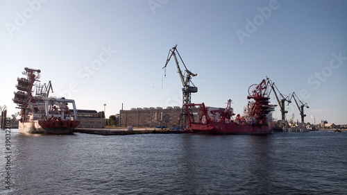 huge industrail port in gdansk city © luciezr
