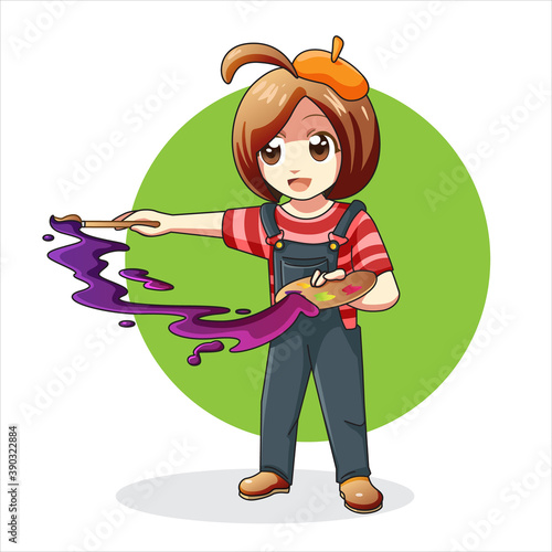 Cute cartoon Female painter