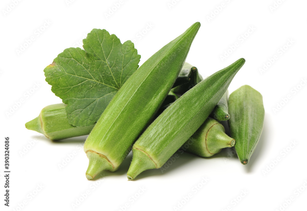 Obraz premium Fresh young okra isolated on white background