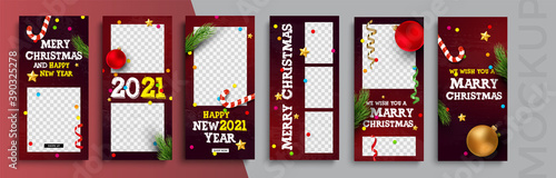 Editable Christmas and New Year stories vector template for social media. Instagram	