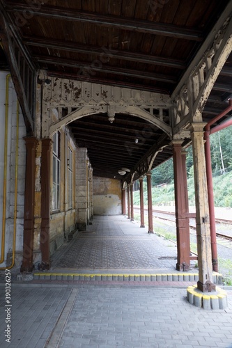 wooden carved arcades in a historical train station