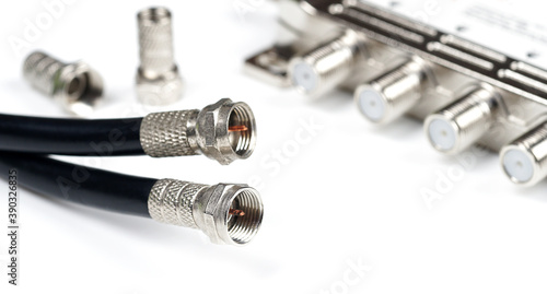 F type adapter connector on isolated background.