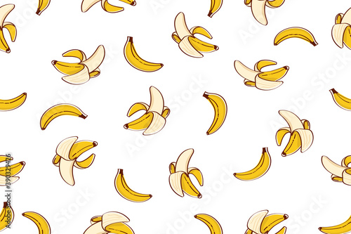 Abstract and doodle seamless pattern with bananas on white background. Bananas pattern vector good for wrapping paper, home decor, T-shirt, textile fabric print, poster, banner design and more.