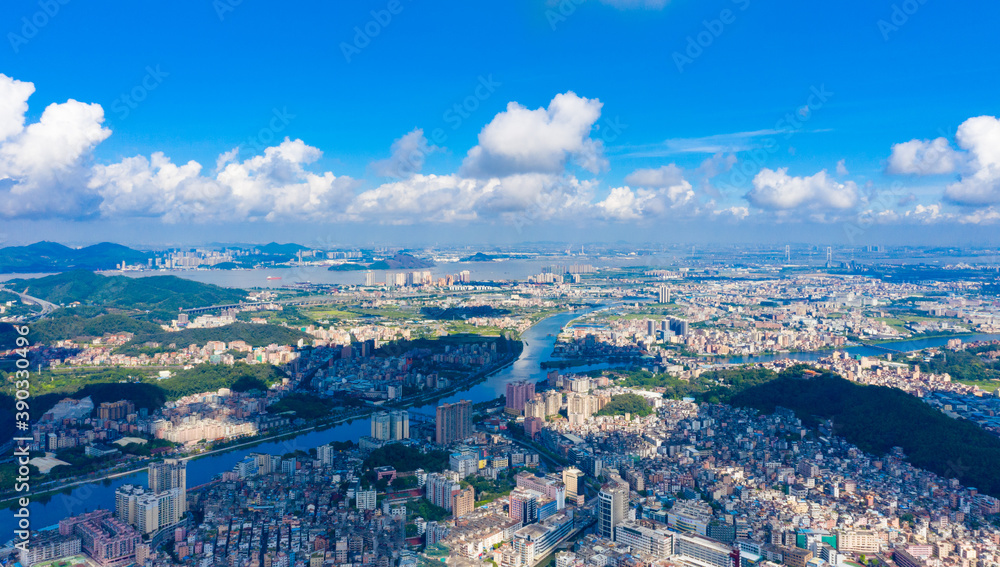 Aerial view of Humen Town, Dongguan City, Guangdong Province, China Aerial view of Humen Town, Dongguan City, Guangdong Province, China