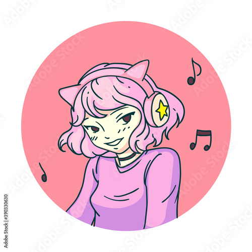Anime manga kitty girl in flirty mood sticker on white