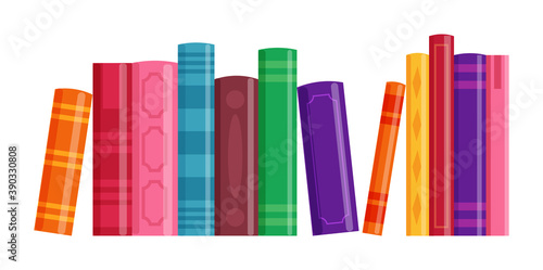 Literature row on library or bookshop bookshelf on white