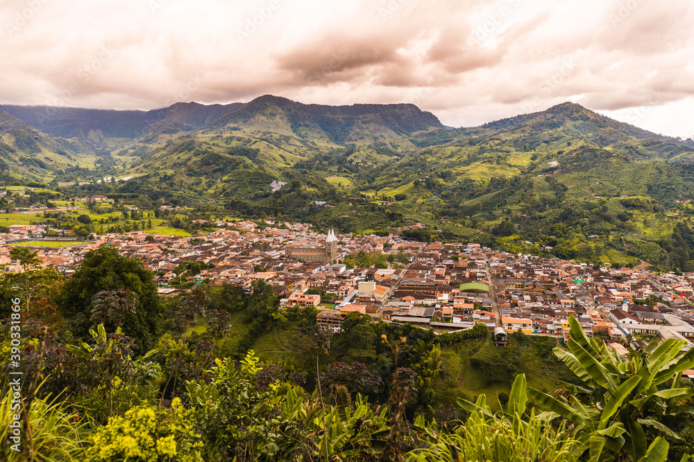 view from the top of the colombian mountain south america jardin village