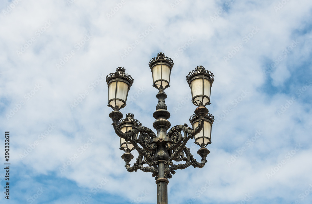 Lamppost in the Plaza de Maria Pita in A Coruña, Galicia, Spain