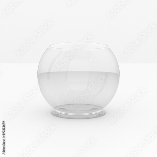 Glass bowl. Round transparent empty container. 3d rendering illustration.