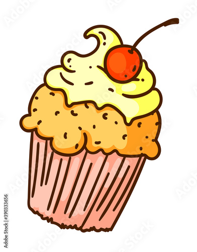 Sweet cupcake tasty fast food snack on white background