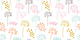 Vector organic floral seamless abstract background, botanical motif, freehand doodles pattern. Fennel flowers in pastel colors.