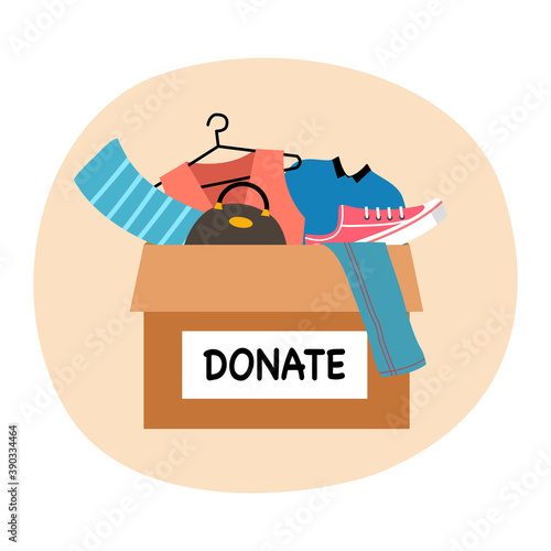 Clothes donation support to people concept vector illustration on white background. Time for charity.