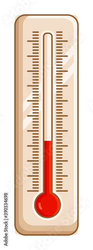 Thermometer on wooden base with celsius or fahrenheit scale