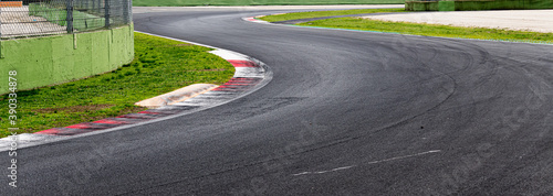 Challenging way concept double turn chicane asphalt track motor sport circuit empty photo