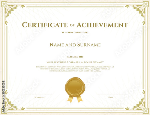 Luxury certificate template with elegant border frame, Diploma design for graduation or completion