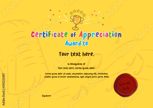 Colorful certificate template for singing or song competition