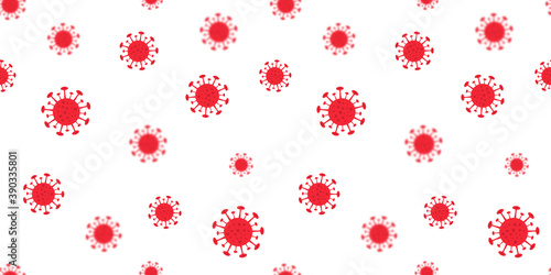 Seamless vector pattern of covid virus icon sign in focus and blurred. Coronavirus wallpaper. Concept of epidemic or quarantine