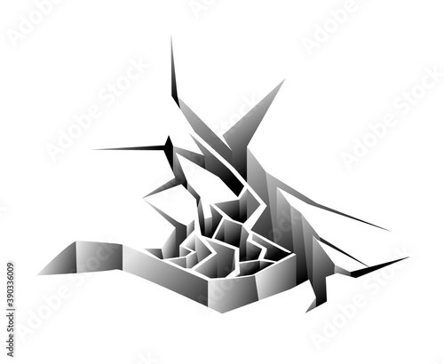 Ground or ice hole cracking texture on white background