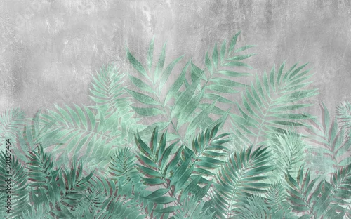 Obraz narysowane tropikalne liście na betonowym tle