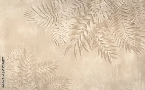 Obraz narysowane liście na strukturalnym tle
