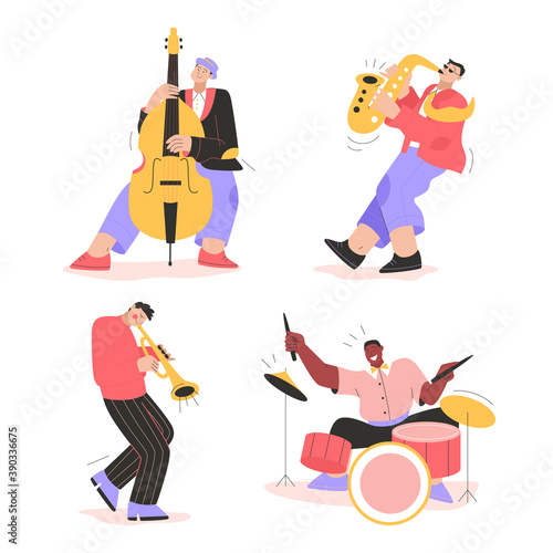 Jazz band playing music at festival, concert or perform on stage