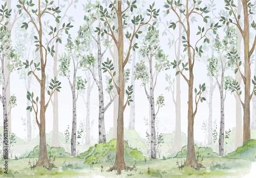 Obraz pastelowy, kolorowy las