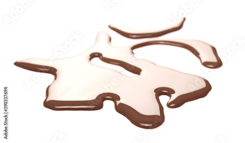 Chocolate milk spilled puddle isolated on white background