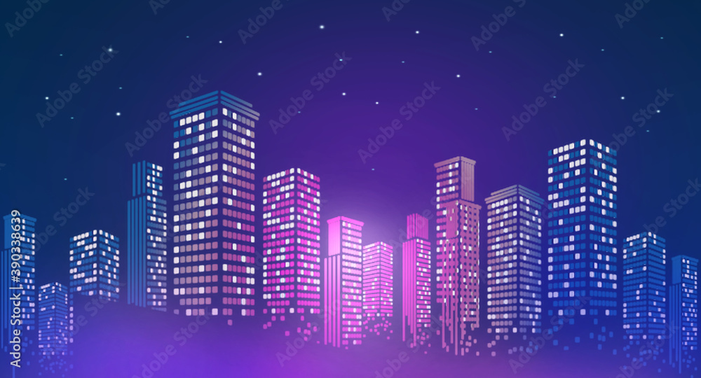 Color gradient city night scene background image, illustration background, illustration rendering