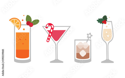Christmas drinks cocktail set - isolated vector graphic illustration