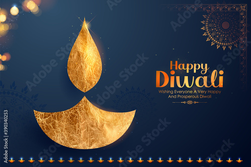 illustration of decorative burning oil diya on Happy Diwali Holiday background for light festival of India